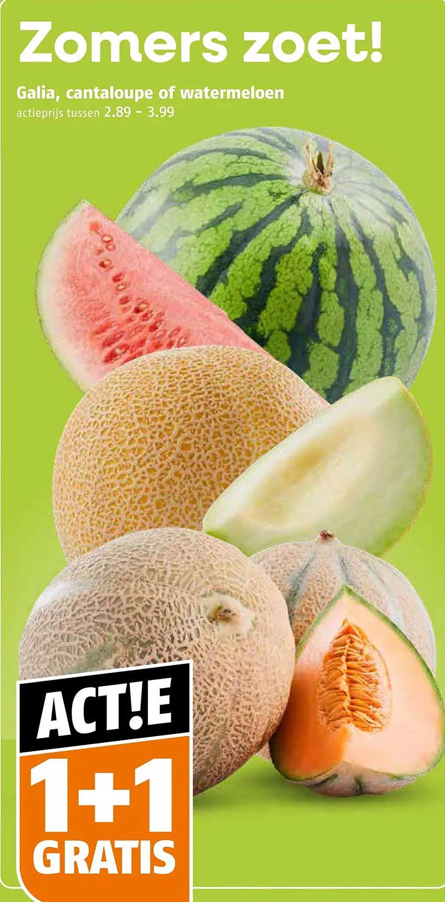 Zomers zoet! Galia, cantaloupe of watermeloen 1+1 gratis