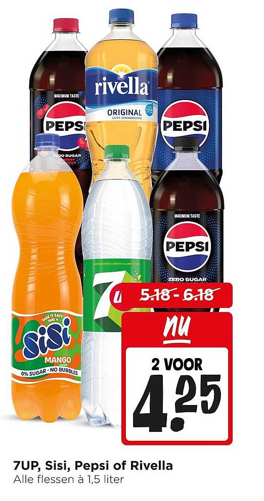ZUP, Sisi, Pepsi of Rivella Alle flessen à 1,5 liter