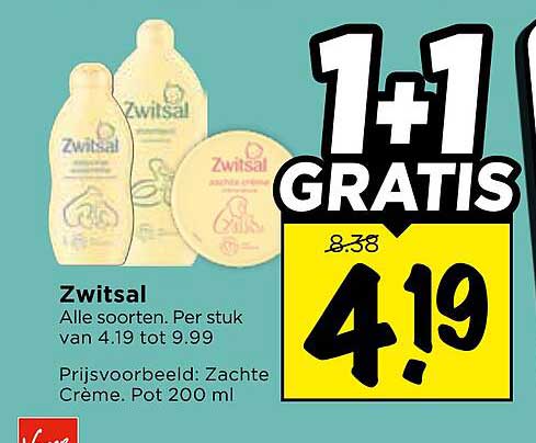 Zwitsal Alle soorten. Per stuk van 4.19 tot 9.99 1+1 GRATIS