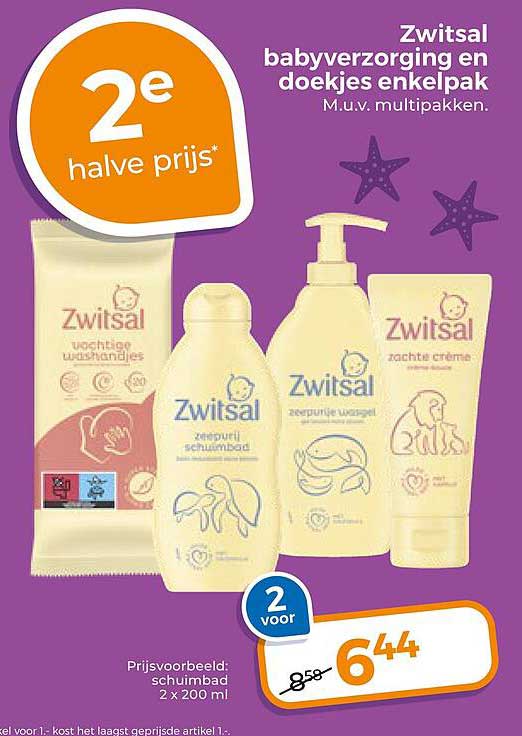 Zwitsal babyverzorging en doekjes enkelpak M.u.v. multipakken. 2e halve prijs*