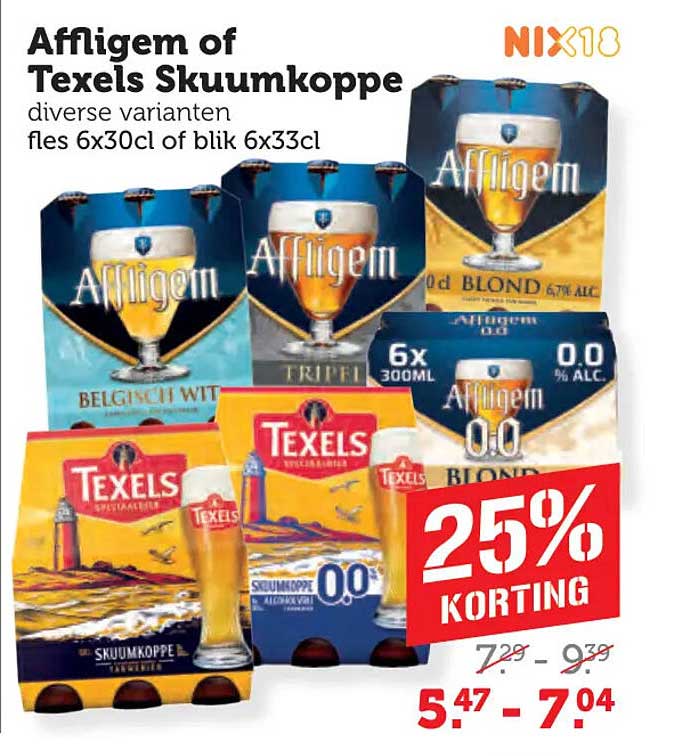 Affligem of Texels Skuumkoppe diverse varianten fles 6x30cl of blik 6x33cl