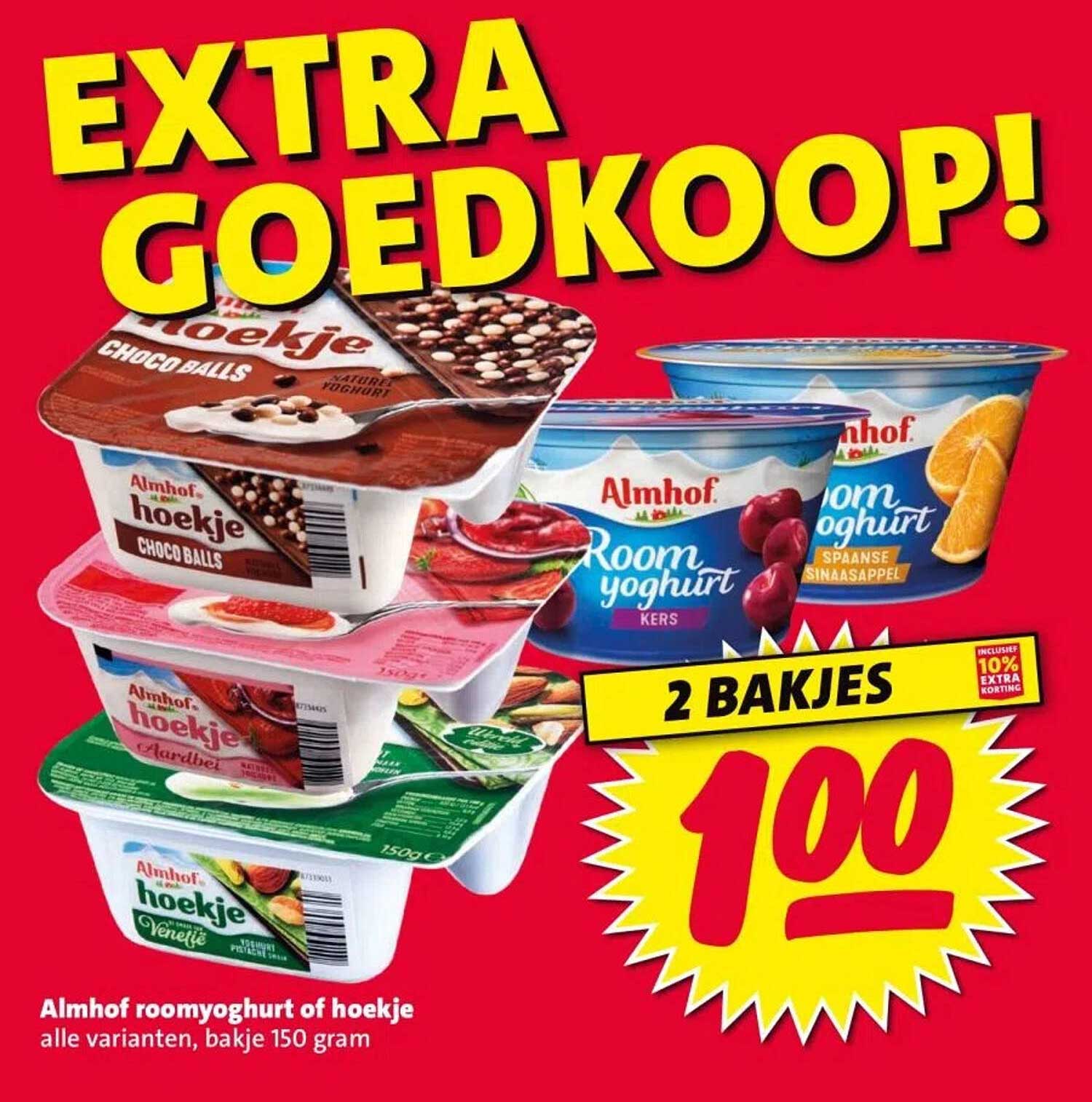 Almhof roomyoghurt of hoekje, 2 bakjes voor 1,00