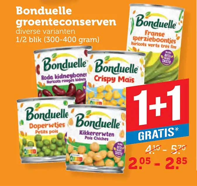 Bonduelle groenteconserven diverse varianten 1/2 blik (300-400 gram)