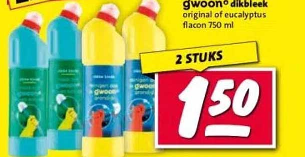 gwoon dikbleek original of eucalyptus flacon 750 ml, 2 stuks
