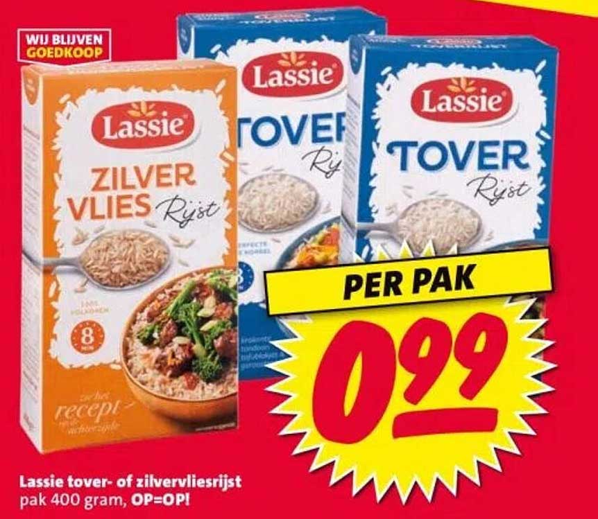 Lassie tover- of zilvervliesrijst pak 400 gram, OP=OP!