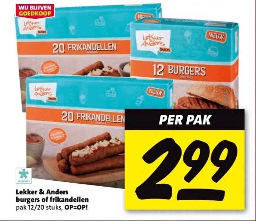Lekker & Anders burgers of frikandellen pak 12/20 stuks, OP=OP!
