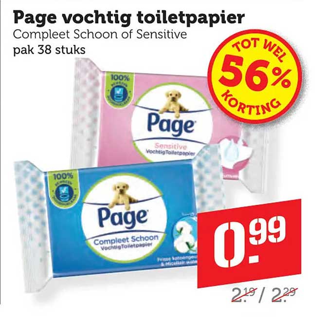 Page vochtig toiletpapier Compleet Schoon of Sensitive pak 38 stuks