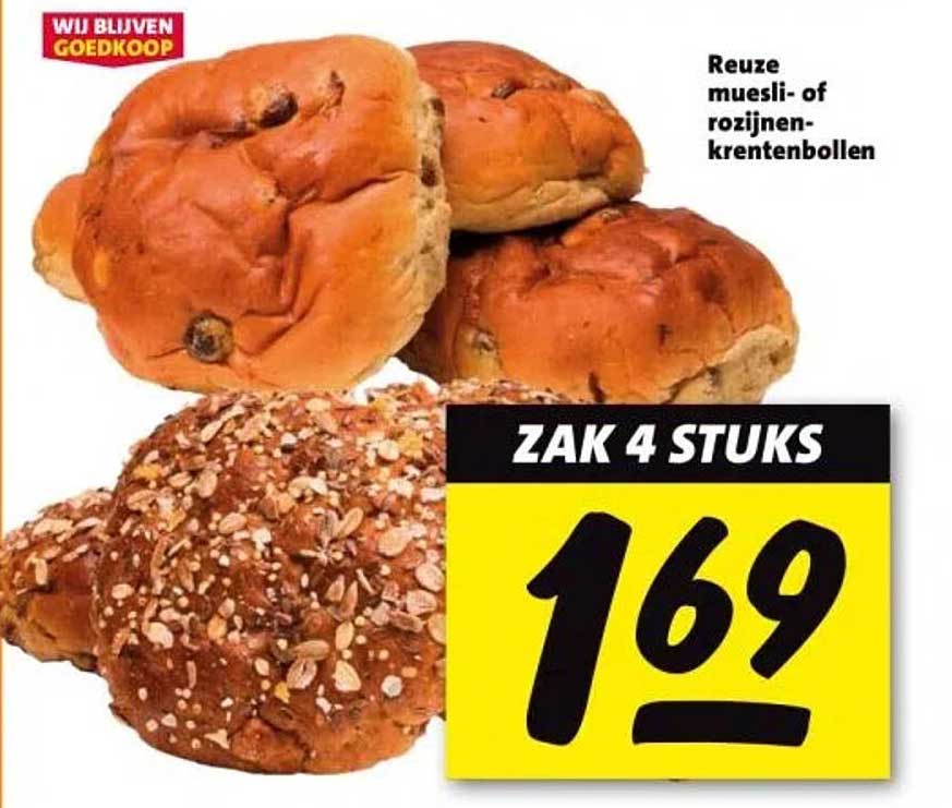 Reuze muesli- of rozijnenkrentenbollen