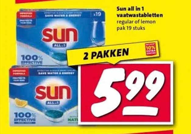Sun all in 1 vaatwastabletten regular of lemon pak 19 stuks