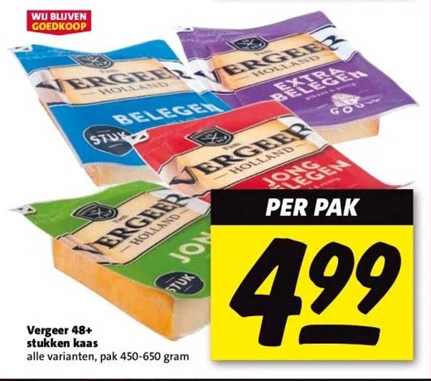 Vergeer 48+ stukken kaas alle varianten, pak 450-650 gram