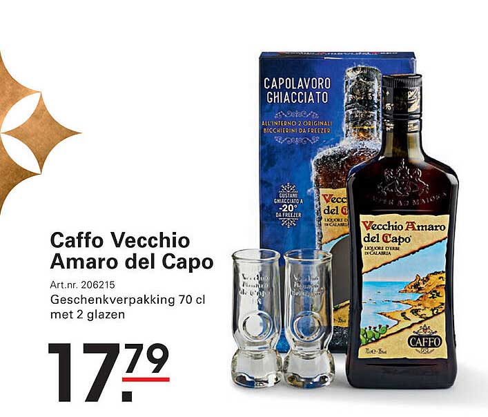Caffo Vecchio Amaro del Capo Geschenkv verpakking 70 cl met 2 glazen