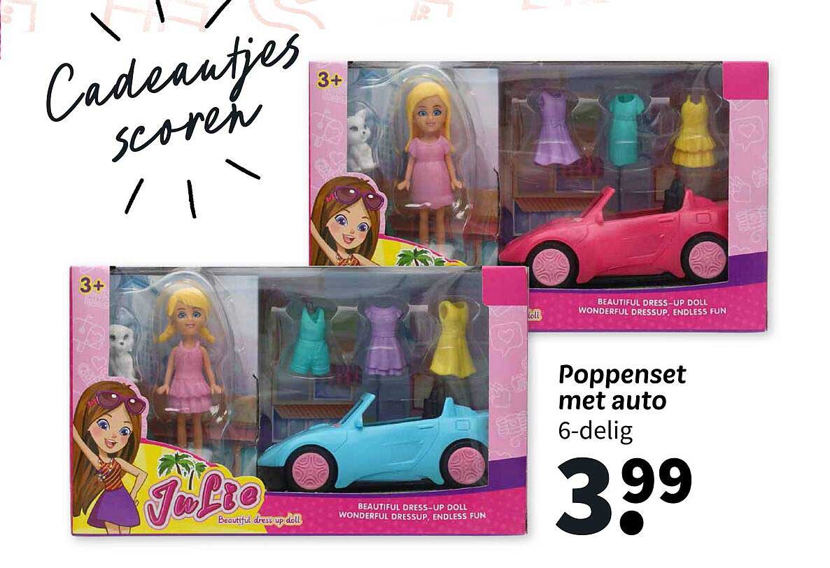Poppenset met auto 6-delig