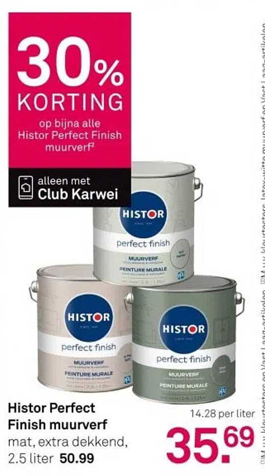 Histor Perfect Finish muurverf mat, extra dekkend, 2.5 liter