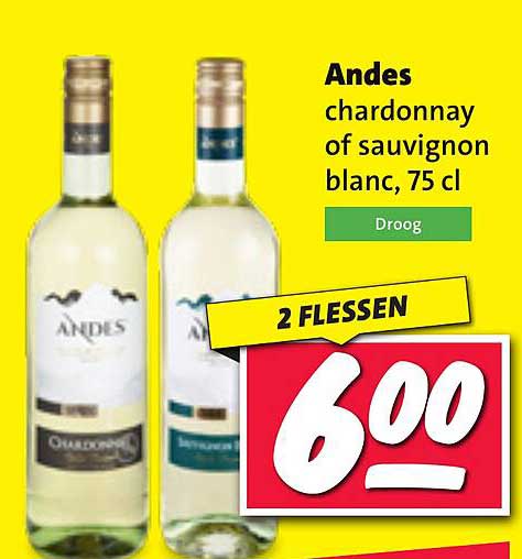 Andes chardonnay of sauvignon blanc, 75 cl