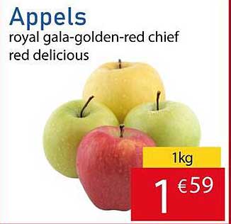 Appels royal gala-golden-red chief red delicious 1kg