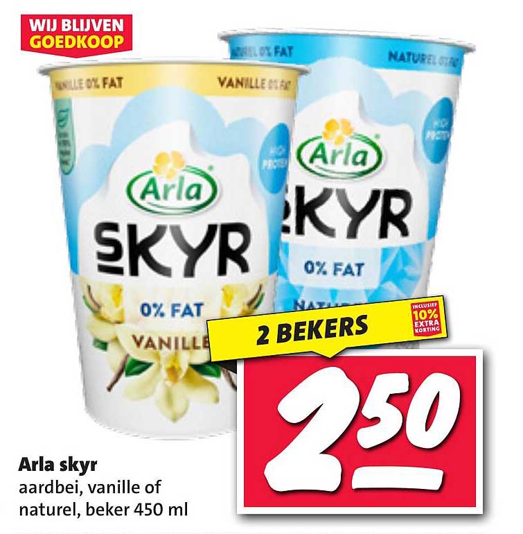 Arla skyr aarbei, vanille of naturel, beker 450 ml