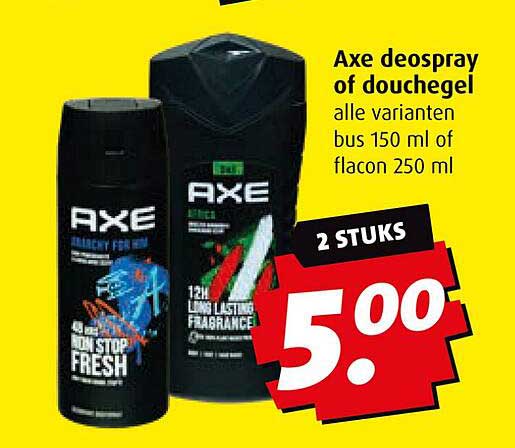 Axe deospray of douchegel alle varianten bus 150 ml of flacon 250 ml