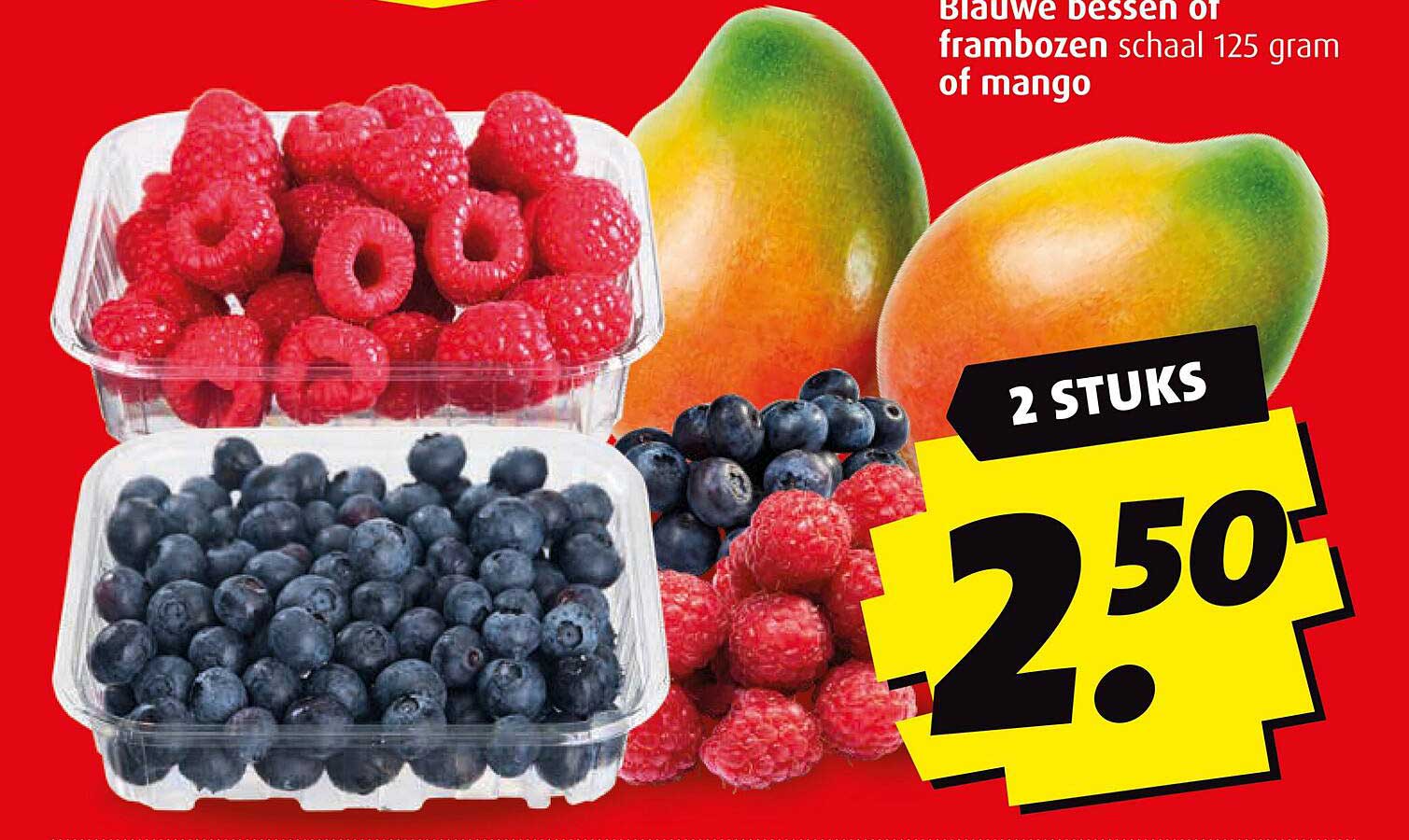 Blauwe bessen of frambozen schaal 125 gram of mango