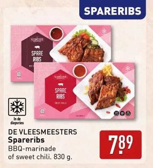 DE VLEESMEESTERS Spareribs BBQ-marinade of sweet chili 830 g.