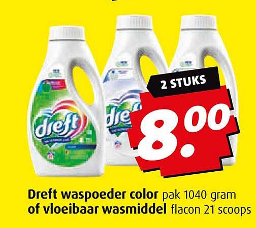 Dreft waspoeder color pak 1040 gram of vloeibaar wasmiddel flacon 21 scoops