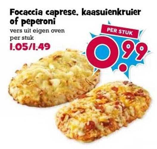 Focaccia caprese, kaasuin kruiden of pepperoni