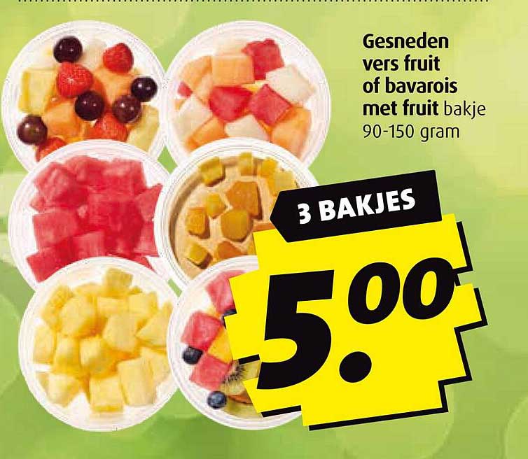 Gesneden vers fruit of bavarois met fruit bakje 90-150 gram