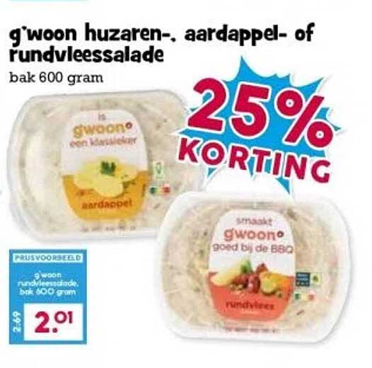 g'woon huzaren-, aardappel- of rundvleessalade