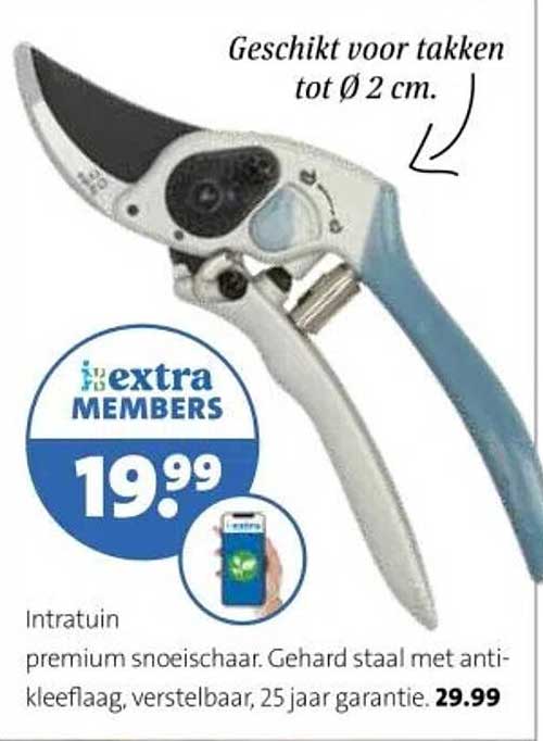 Intratuin premium snoeischaar. Gehard staal met anti-kleeflaag, verstelbaar, 25 jaar garantie.