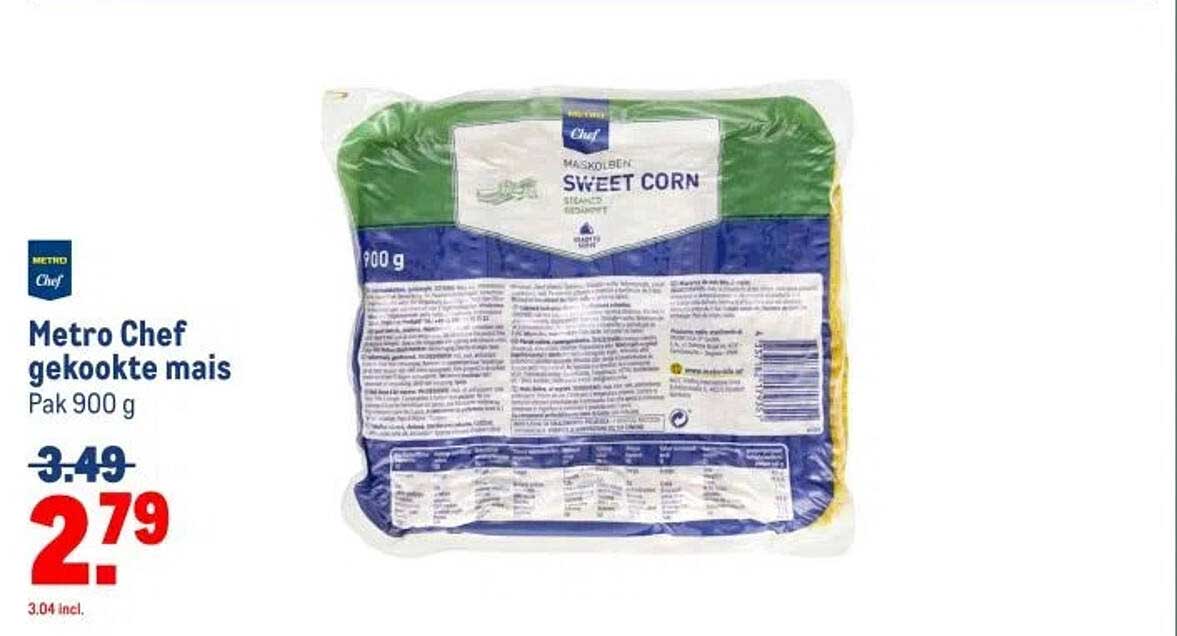 Metro Chef gekookte mais Pak 900 g