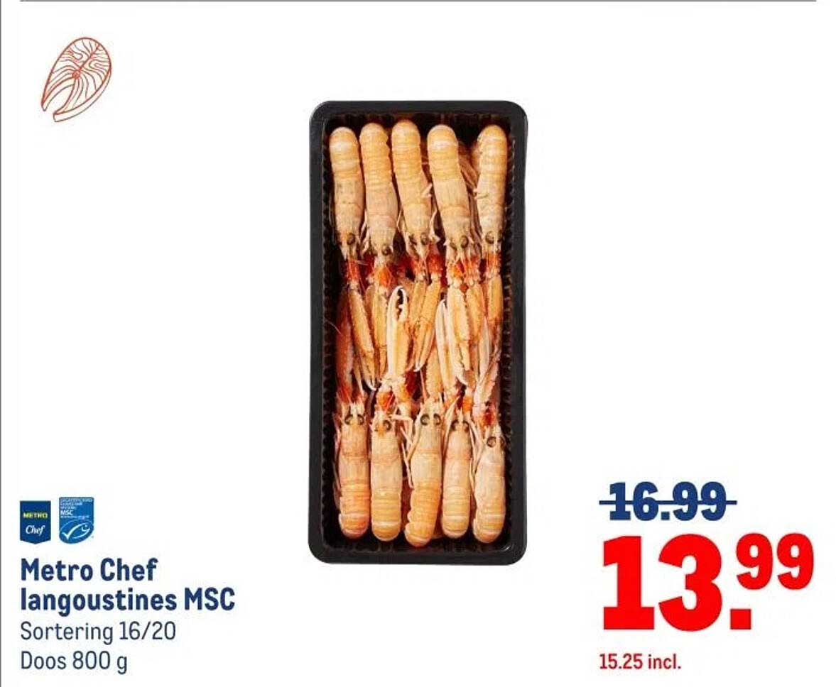 Metro Chef langoustines MSC Sortering 16/20 Doos 800 g