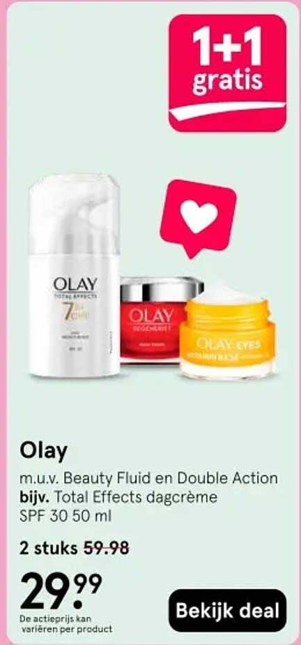 Olay m.u.v. Beauty Fluid en Double Action bijv. Total Effects dagcrème SPF 30 50 ml