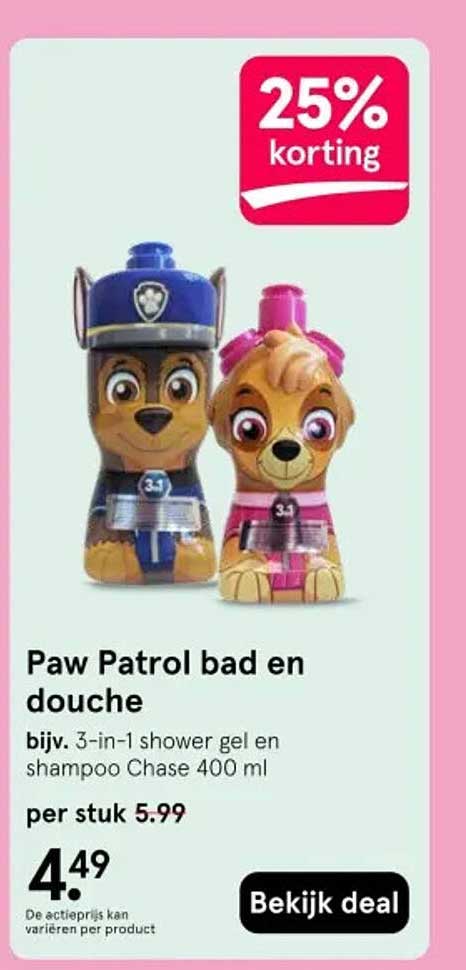 Paw Patrol bad en douche