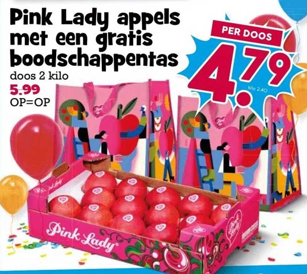 Pink Lady appels met een gratis boodschappentas