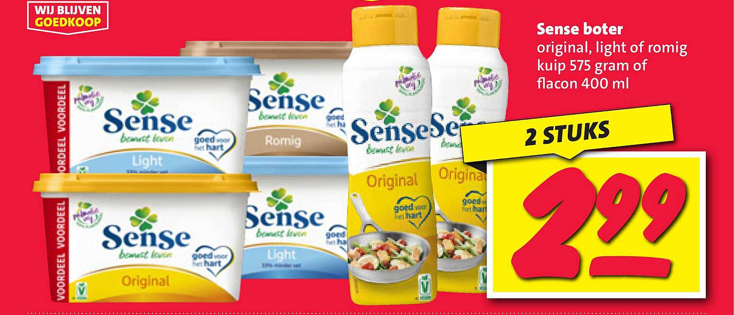 Sense boter original, light of romig kuip 575 gram of flacon 400 ml