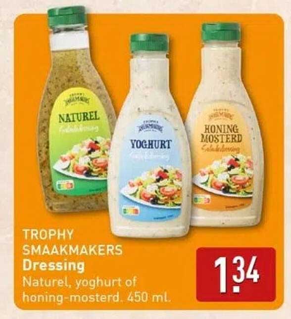 TROPHY SMAAKMAKERS Dressing Naturel, yoghurt of honing-mosterd 450 ml