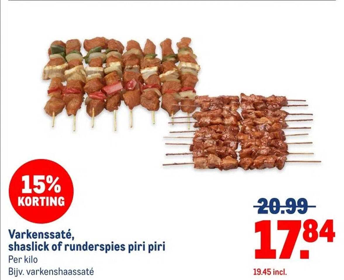 Varkenssaté, shaslick of runderspies piri piri