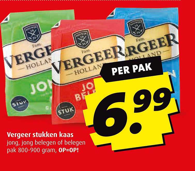 Vergeer stukken kaas jong, jong belegen of belegen pak 800-900 gram, OP=OP!