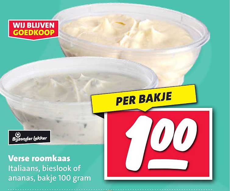 Verse roomkaas, Italiaans, bieslook of ananas, bakje 100 gram