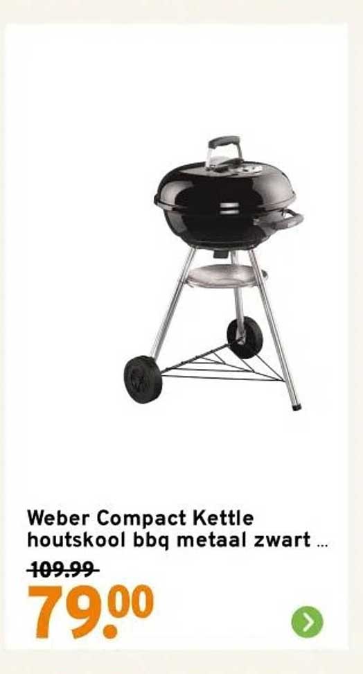 Weber Compact Kettle houts kool bbq meta al zwart
