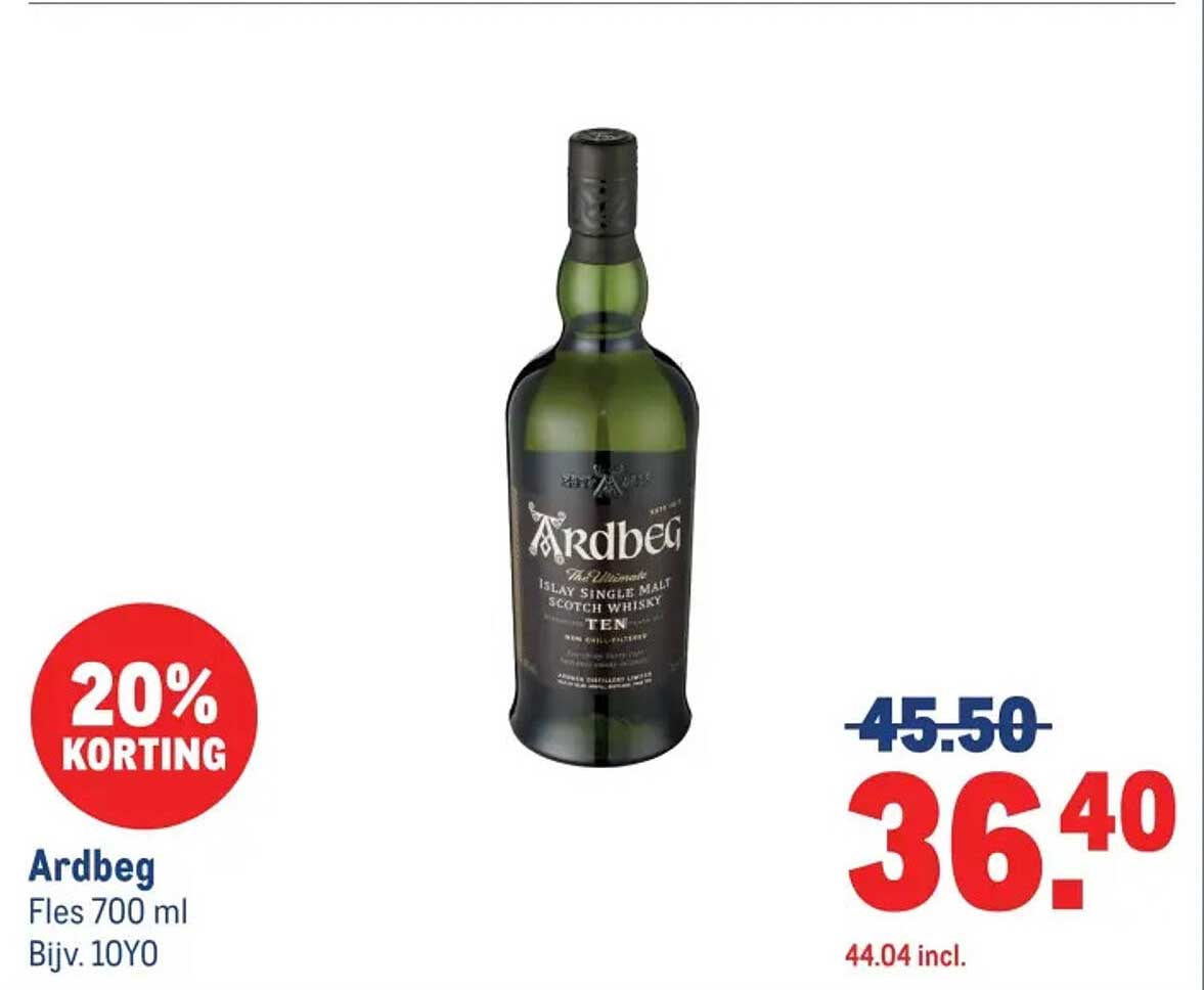 Ardbeg Fles 700 ml Bijv. 10YO 20% korting