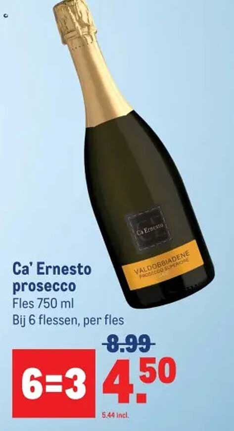 Ca' Ernesto prosecco Fles 750 ml Bij 6 flessen, per fles 6=3