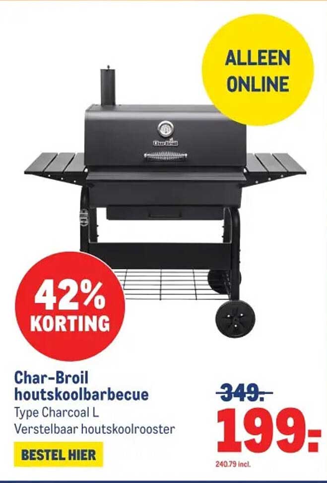 Char-Broil houtskoolbarbecue Type Charcoal L Verstelbaar houtskoolrooster 42% KORTING