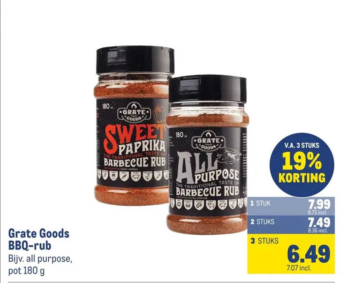 Grate Goods BBQ-rub, Bijv. all purpose, pot 180 g - V.A. 3 STUKS 19% KORTING
