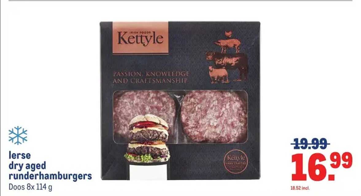 Ierse dry aged runderhamburgers Doos 8x 114 g