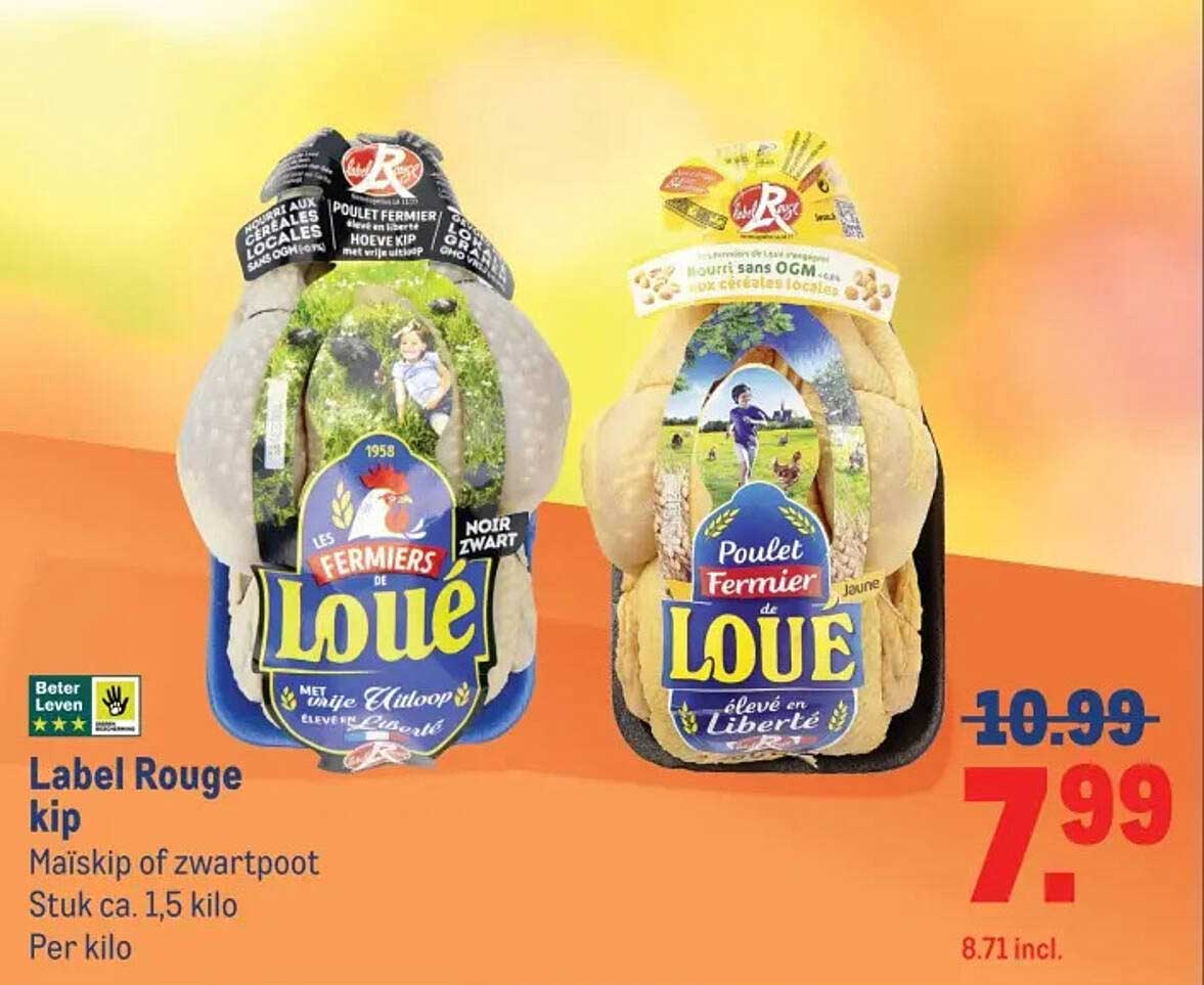 Label Rouge kip Maïskip of zwartpoot Stuk ca. 1,5 kilo Per kilo