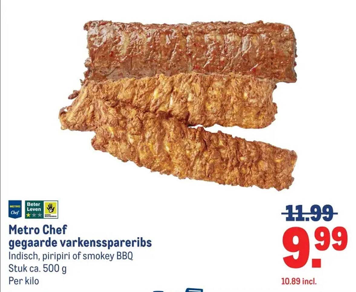 Metro Chef gegaarde varkensspareribs Indisch, piripiri of smokey BBQ