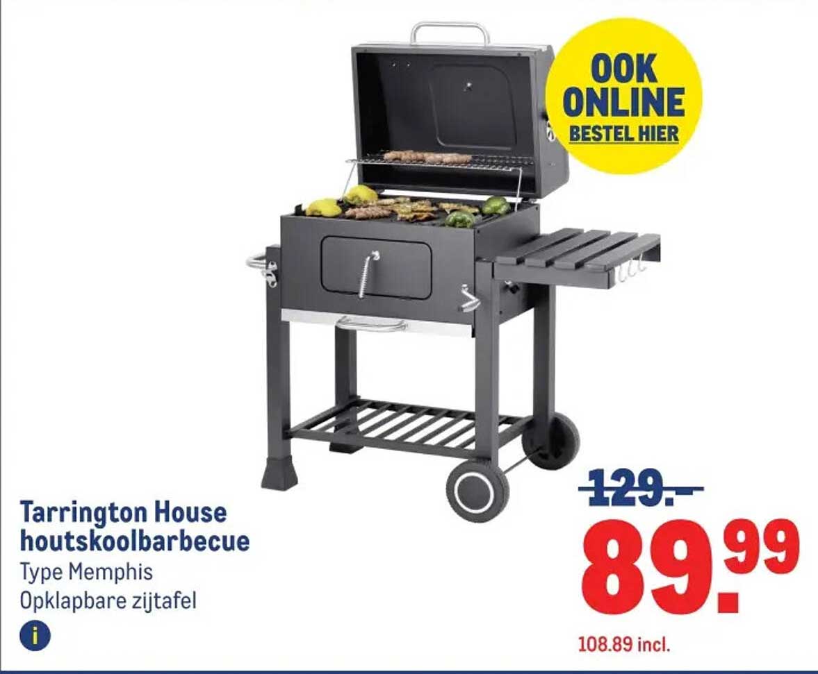 Tarrington House houtskoolbarbecue Type Memphis Opklapbare zijtafel