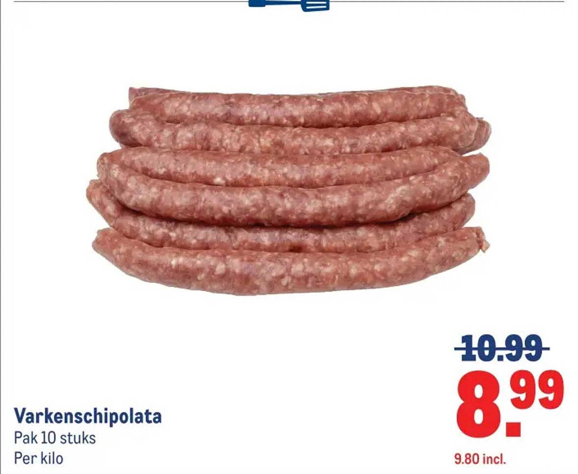 Varkenschipolata Pak 10 stuks Per kilo