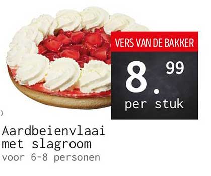 Aardbeienvlaai met slagroom voor 6-8 personen