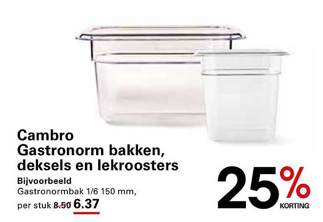 Cambro Gastronorm bakken, deksels en lekroosters